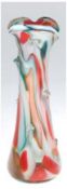 Murano-Vase, gewellter Rand, herausgezogene Nuppen, farbloses Glas mit roten, orangengrünen und