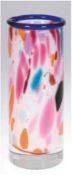 Murano-Vase, Zylinderform, farbloses Glas mit polychromen Einschmelzungen, innen weißüberfangen,