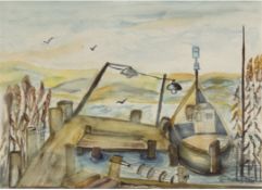 Ehmsen "Im Hafen", Aquarell/Papier, sign. u.r., 24x32 cm, im Passepartout hinter Glas undRahmen