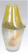 Murano-Vase, leicht gebaucht, seitl 1 Nuppe, farbloses Glas, am Rand mit gelbenEinschmelzungen, im