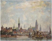 Schodde, Wilhelm (1883 Hamburg-Altona-1951 Lübeck) "Lübeck-Ansicht von der nördlichenWallhalbinsel",