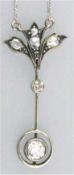 Collier um 1910, 585er WG/GG, 1 Brillant ca. 0,40 ct., div. Diamanten zus. ca. 0,25 ct., 1Stein