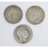 Konvolut von 3 Silbermünzen, dabei 3x 5 Mark Deutsches Reich, 1874, 1875, 1895