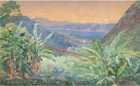 Zaeper, Max (1872 Fürstenwerder-?)  "Blick auf die Guanabara-Bucht und Rio de Janeiro", Aquarell/Pa