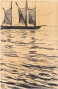 Tschirch, Egon (1889 Rostock-1948 Rostock) "Segelboot auf offener See", Kohlezeichnung, monogr. u.l