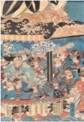 Japan 19. Jh., "Figürliche Darstellung", Farbholzschnitt, fleckig, 37x24 cm, hinter Glas und Rahmen