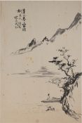 Zhou, Huaimin (1907 Wuxi/ Provinz Jiangsu-1996) "Landschaft", Tinte/Papier, sign., leicht bräunlich