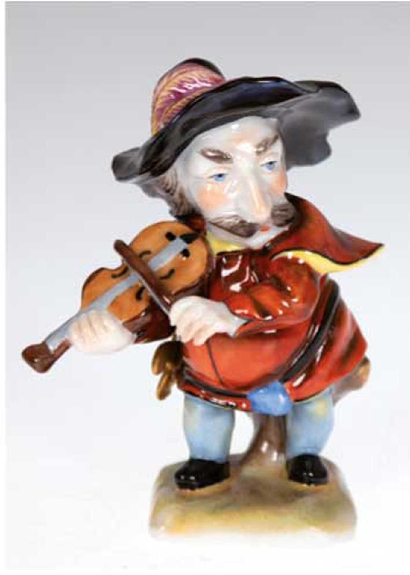 Porzellanfigur "Musikant mit Geige", Volkstedt, polychrom bemalt, H. 9 cm
