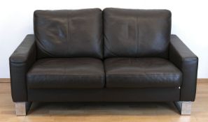 Design-Ledersofa "Erpo", 2-Sitzer, Edelstahlfußgestell, aufgelegte Sitz- und Rückenlehnkissen, bezo