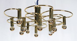 Deckenlampe "Sputnik", Messing, verschlungene Leuchterarme auf 2 Ebenen, verspiegelte Glühbirnen, 1