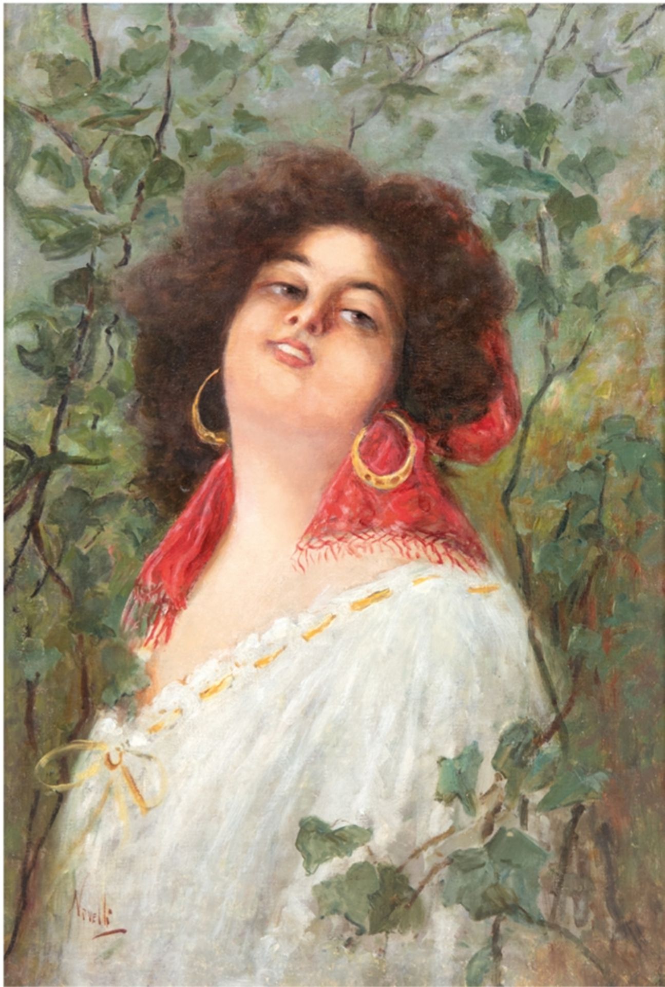 Novelli, Sebastino (1853-1916 Neapel) "Bildnis einer italienischen Schönheit", Öl/Lw./H., sign. u.l