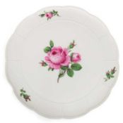 Meissen-Tortenplatte, 1924-1934, Rote Rose, Altozier, 2 Schleifstriche, Dm. 34,5 cm