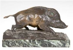 Borchert, G. (Anfang 20. Jh.) "Wildschwein", Bronze, braun patiniert, signiert und datiert 1930  au