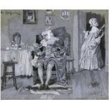 Reinicke, Paul René (1860 Strenznaundorf- 1926 Wildsteig) "Der Hypochonder", Feder und Gouache/Papi