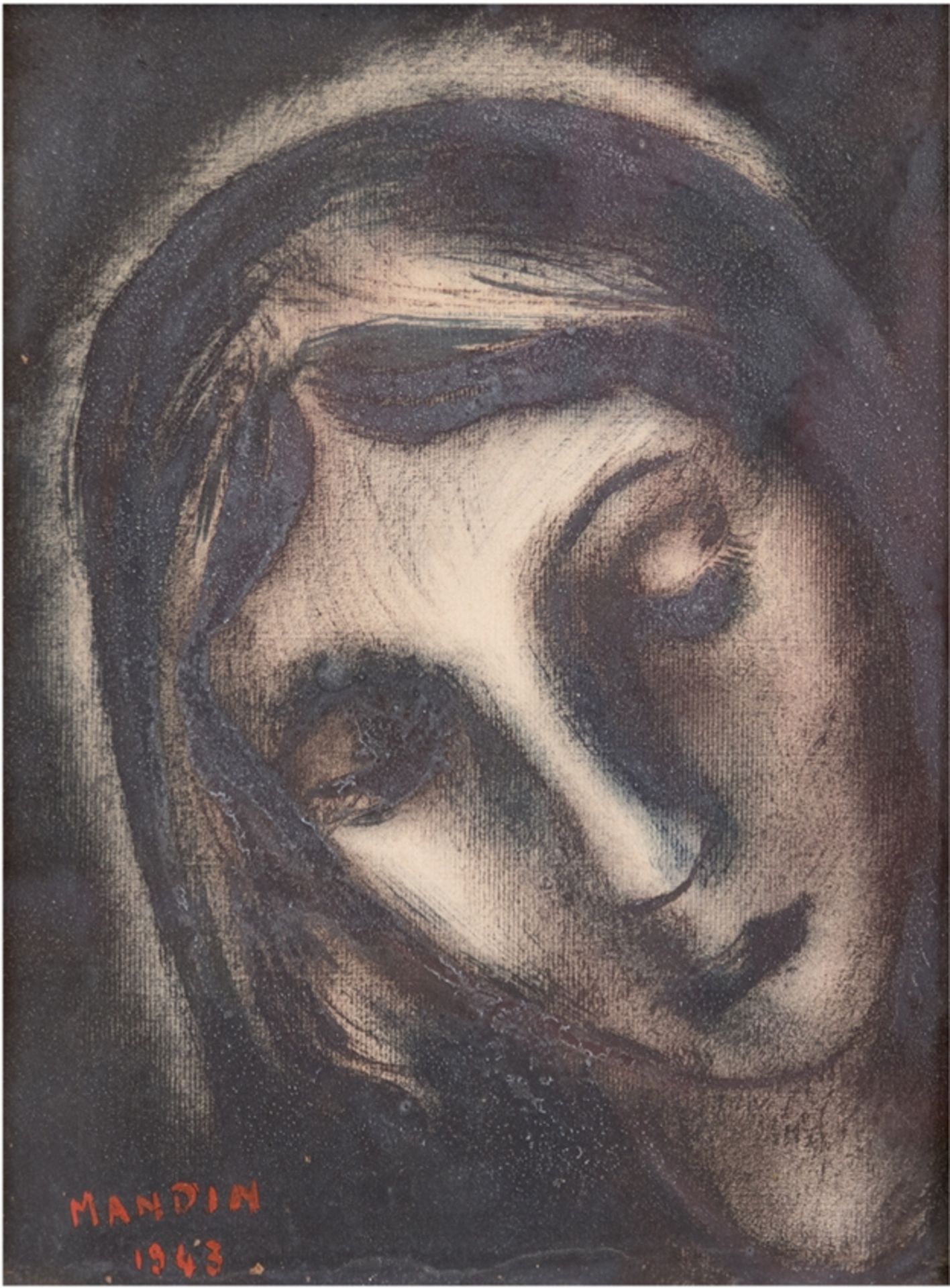 Mandin, Richard (1909-2002) "Damenporträt", Mischtechnik/Papier, sign. u.l. und dat. 1943, 34x25 cm