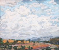 Tschechischer Maler um 1920 "Himmel über Böhmischer Landschaft", Öl/Mp., undeutl. mit Bleistift sig