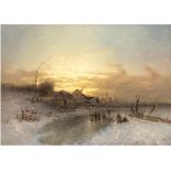 Holländischer Maler des 19. Jh. "Abend auf dem Eis", Öl./Lw., unsign., 55x75 cm, Rahmen
