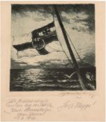 "Kriegsmarine-Schleswig-Holstein", Radierung, mit Widmung der Taufe und dat. 13.6.1926, 23,5x17,5 c