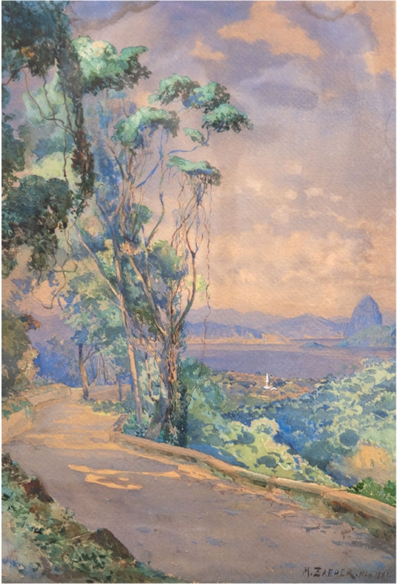 Zaeper, Max (1872 Fürstenwerder-?)  "Küstenstraße mit Blick auf die Guanabara-Bucht und den Zuckerh