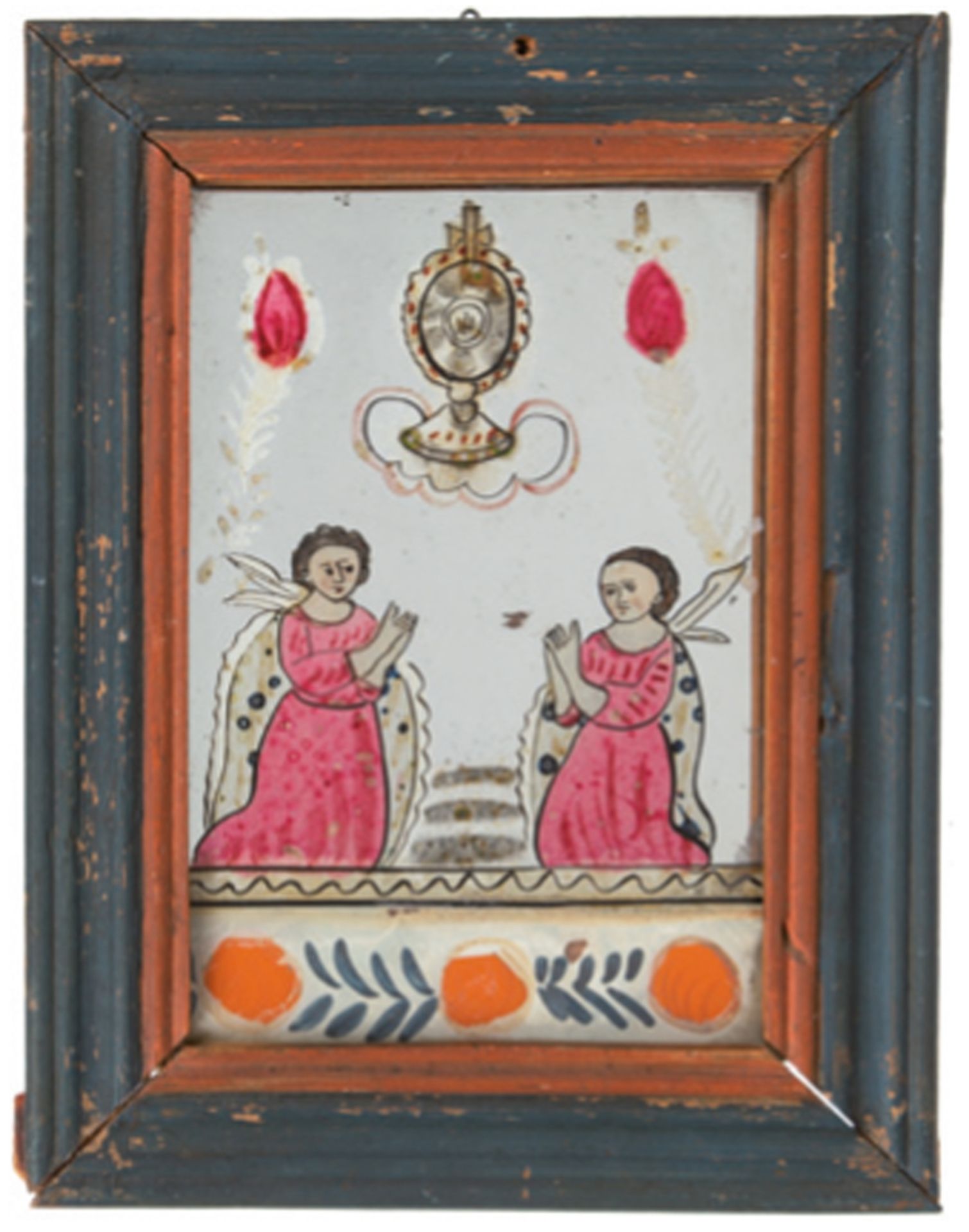 Hinterglasmalerei, 19. Jh., sakral, verspiegelt, 18x11,5 cm, Rahmen