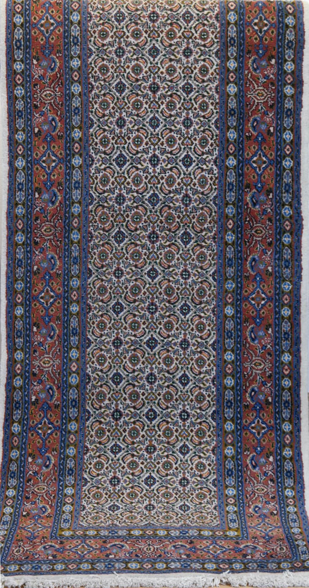 Teppich, Persien, rot-/ blaugrundig, mit durchgehendem Muster, guter Zustand, Reinigung empfohlen, 
