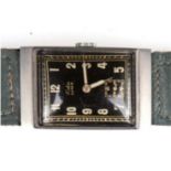 Art-Deco-Herrenarmbanduhr "Edo Super", rechteckiges Edelstahlgehäuse, Handaufzug, schwarzes Ziffern