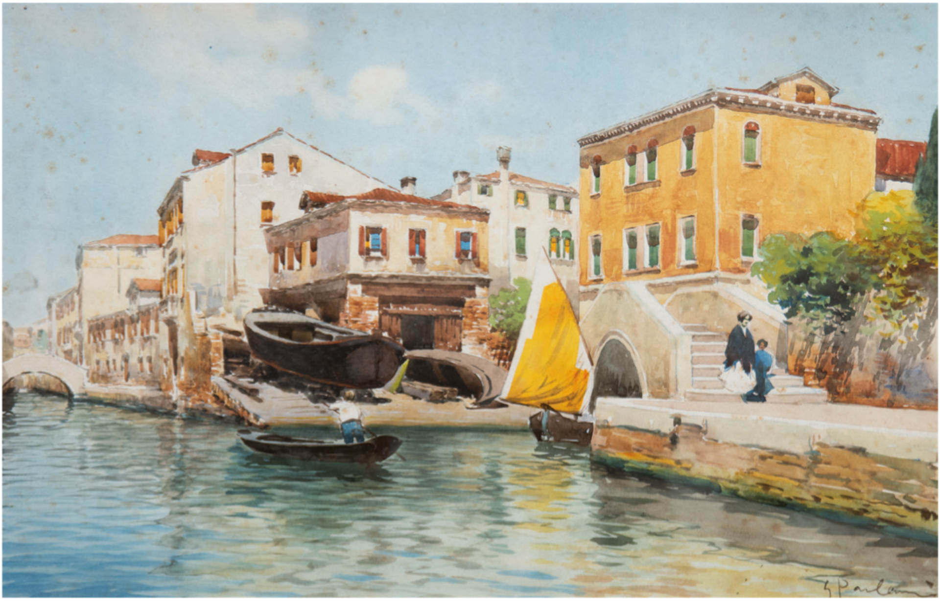Palanti, Guiseppe (1881 Mailand-1946 ebenda) "Venedig", Aquarell, sign. u.r., stockfleckig, 32,5x49