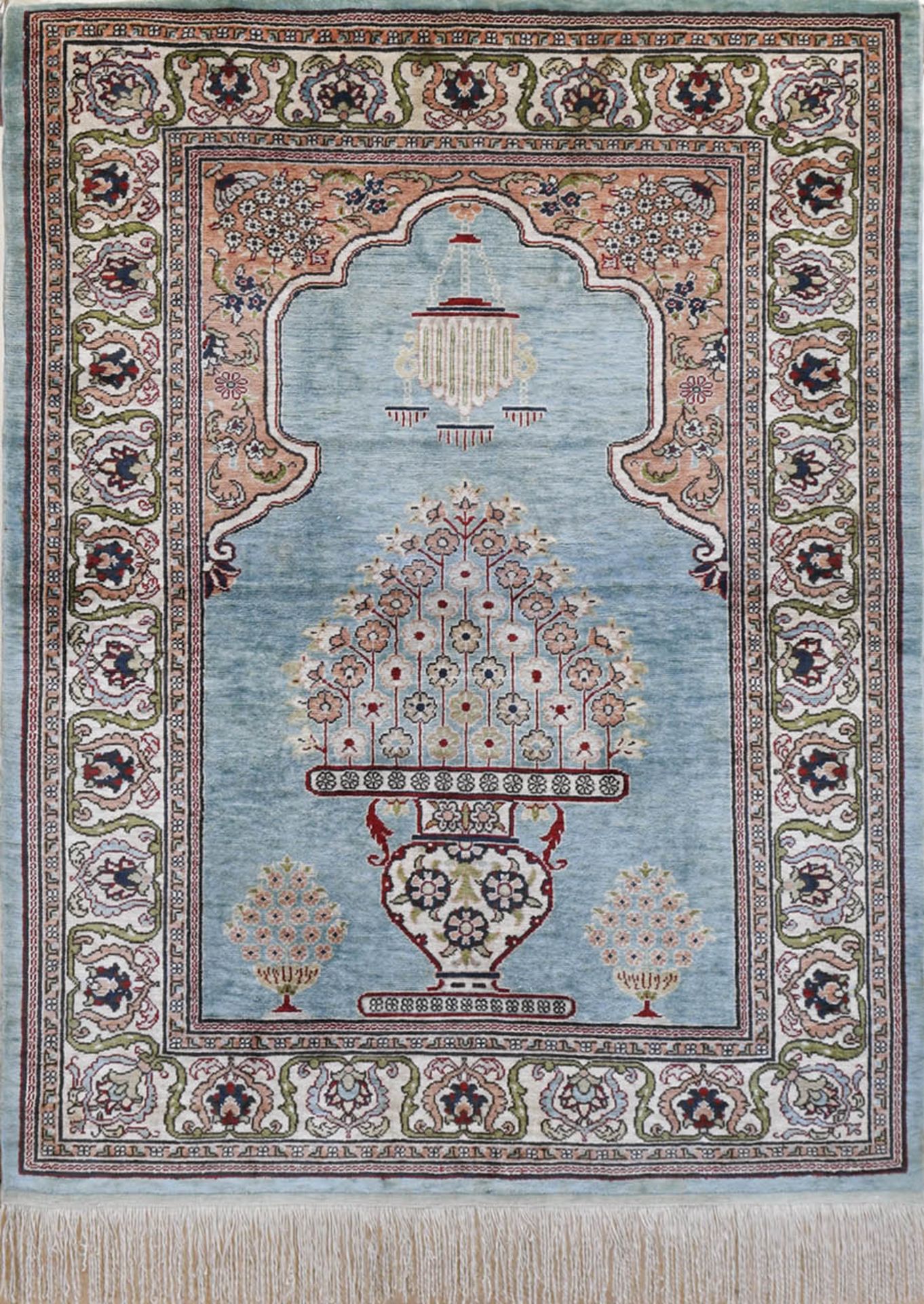 Teppich, Kayseri, Türkei, Seide auf Seide, ausschließlich als Wandteppich benutzt, mehrfarbig, Bild