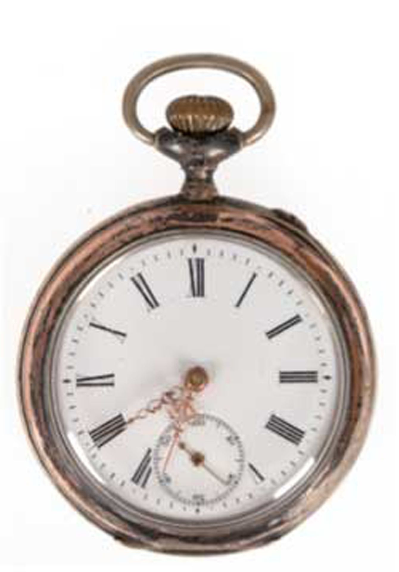 Taschenuhr, um 1900, Silber, Zifferblatt mit römischen Zahlen, dezentrale Sekunde, gangfähig, Dm. 4