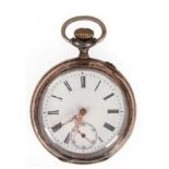 Taschenuhr, um 1900, Silber, Zifferblatt mit römischen Zahlen, dezentrale Sekunde, gangfähig, Dm. 4