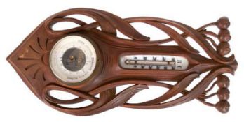 Jugendstil-Barometer, mahagonifarbenes Holz, Leopold Wolf, mit Thermometer und Hydrometer, Gebrauch