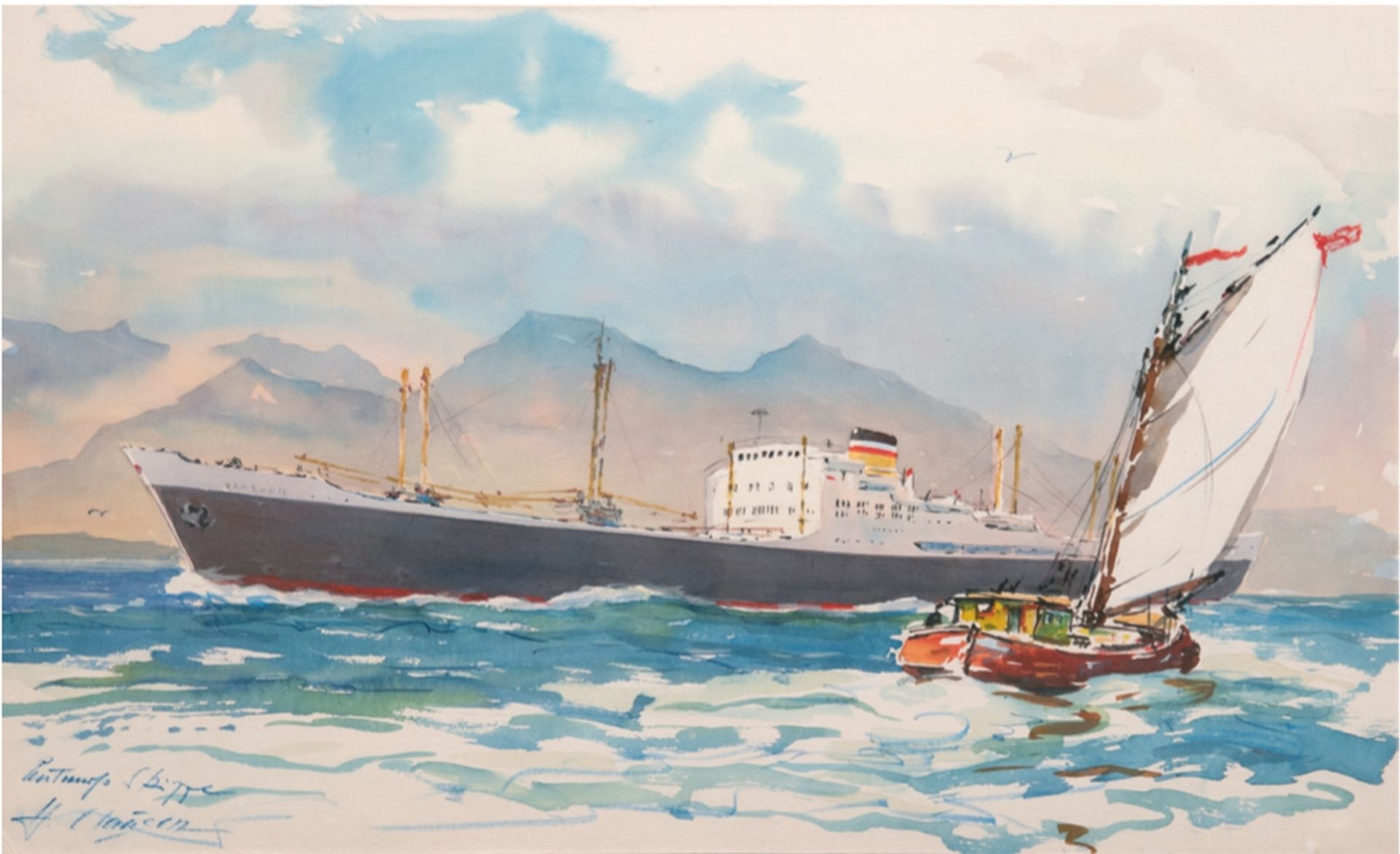 Clausen, Helmut (1913-1963) "Schiff-Hamburg", Aquarell, sign. und bez. u.l., 37x59 cm, ungerahmt