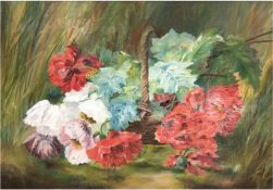 Maler des frühen 20. Jh "Der Blumenkorb", Öl/Lw./Sperrholz, unsign., 54x78 cm, Rahmen