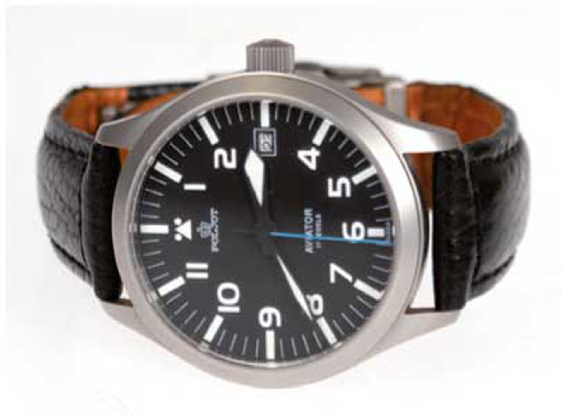 Uhr "Poljot Aviator", Fliegeruhr, Handaufzug, Edelstahlgehäuse, schwarzes Zifferblatt mit Stabindiz