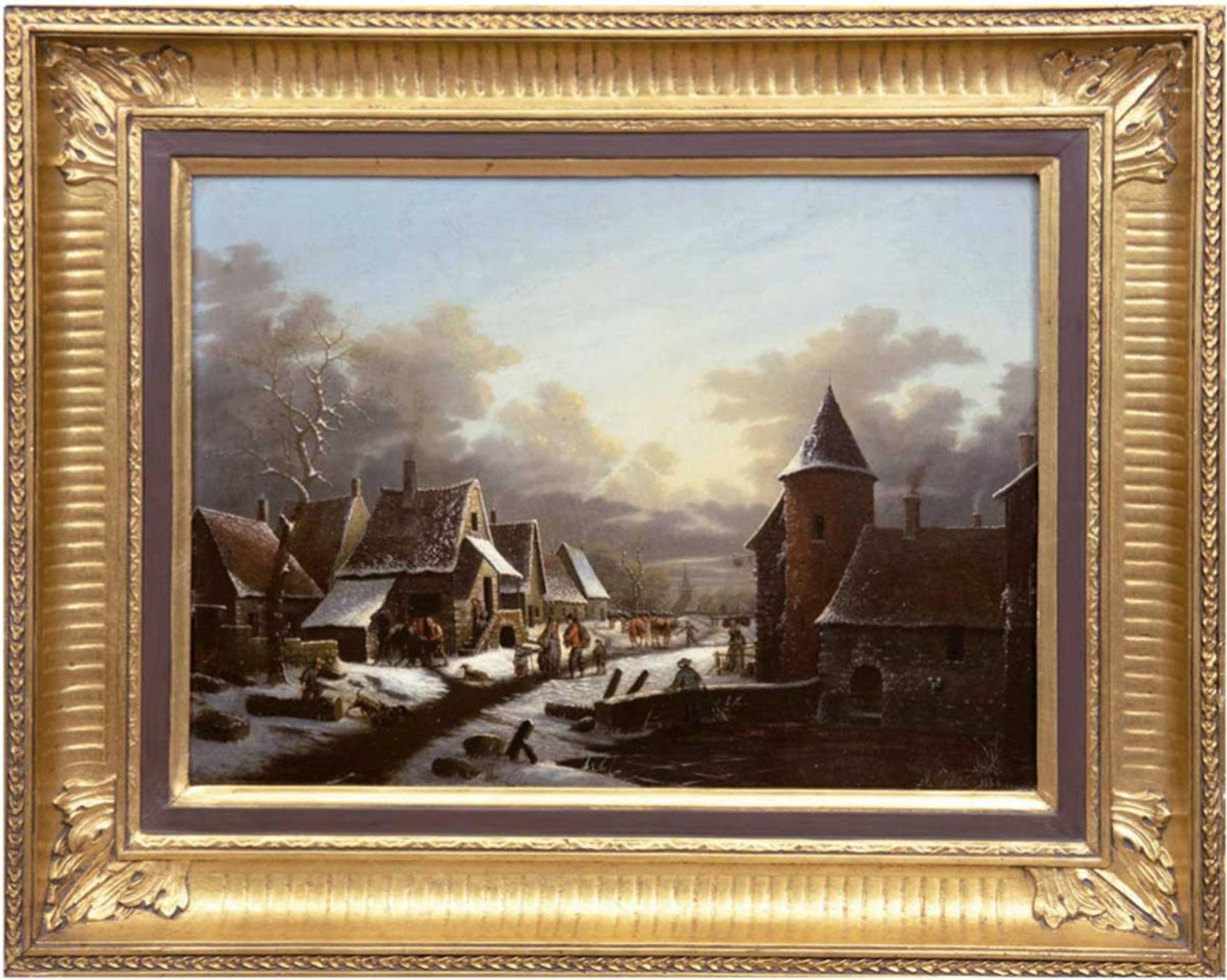 Lenoir, Albert Alexandre (1801 Paris-1891 ebenda) "Winterlandschaft mit Dorf", Öl/Holztafel, signie