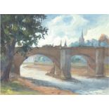 Neumann, E. "Elbbrücke bei Dresden", Aquarell, sign. u.dat. 1947 u.l., 27x37 cm, hinter Glas im Pas