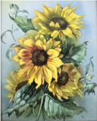 Porzellanbild "Sonnenblumen", Rosenthal, undeutl. sign., 32x26 cm, im Rahmen