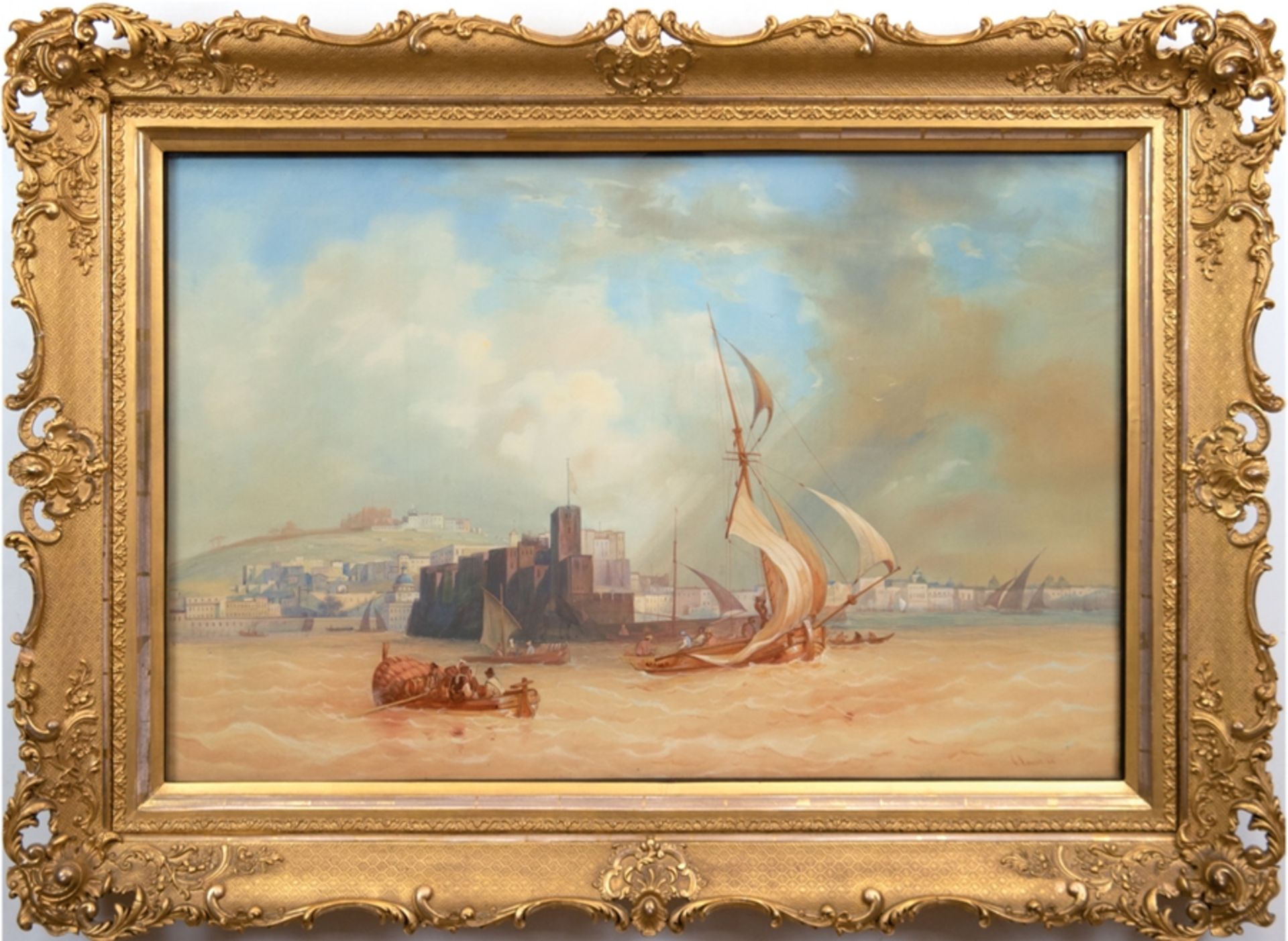 Laeisz, Carl Martin (1803 Hamburg-18654 ebenda) "Neapel am Meer", Aquarell/Papier, sign. und dat. 1