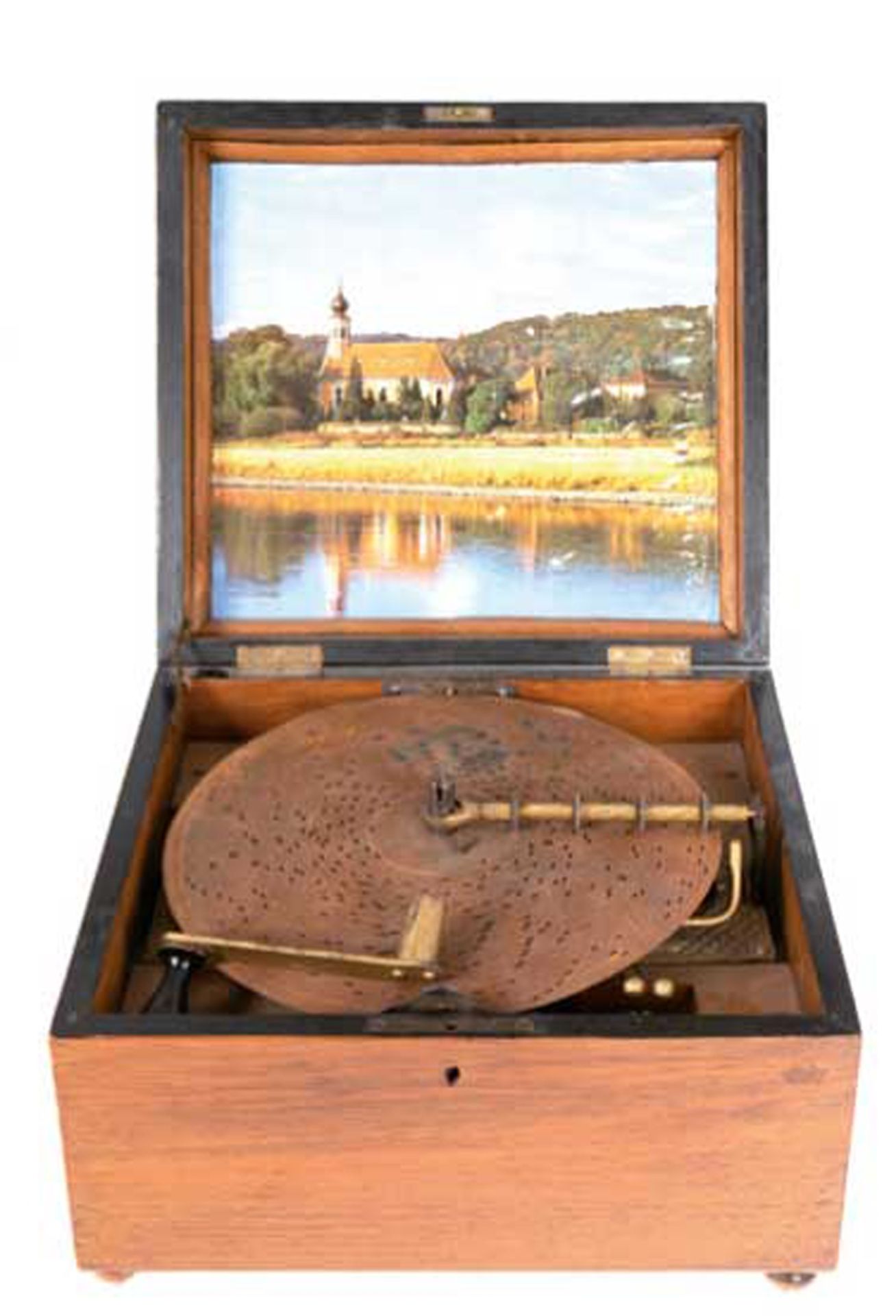Polyphon "Kaliope", Anf. 20. Jh., Holzgehäuse, Lochplattenspielwerk mit Stimmkamm und 6 Glocken, mi - Bild 2 aus 2