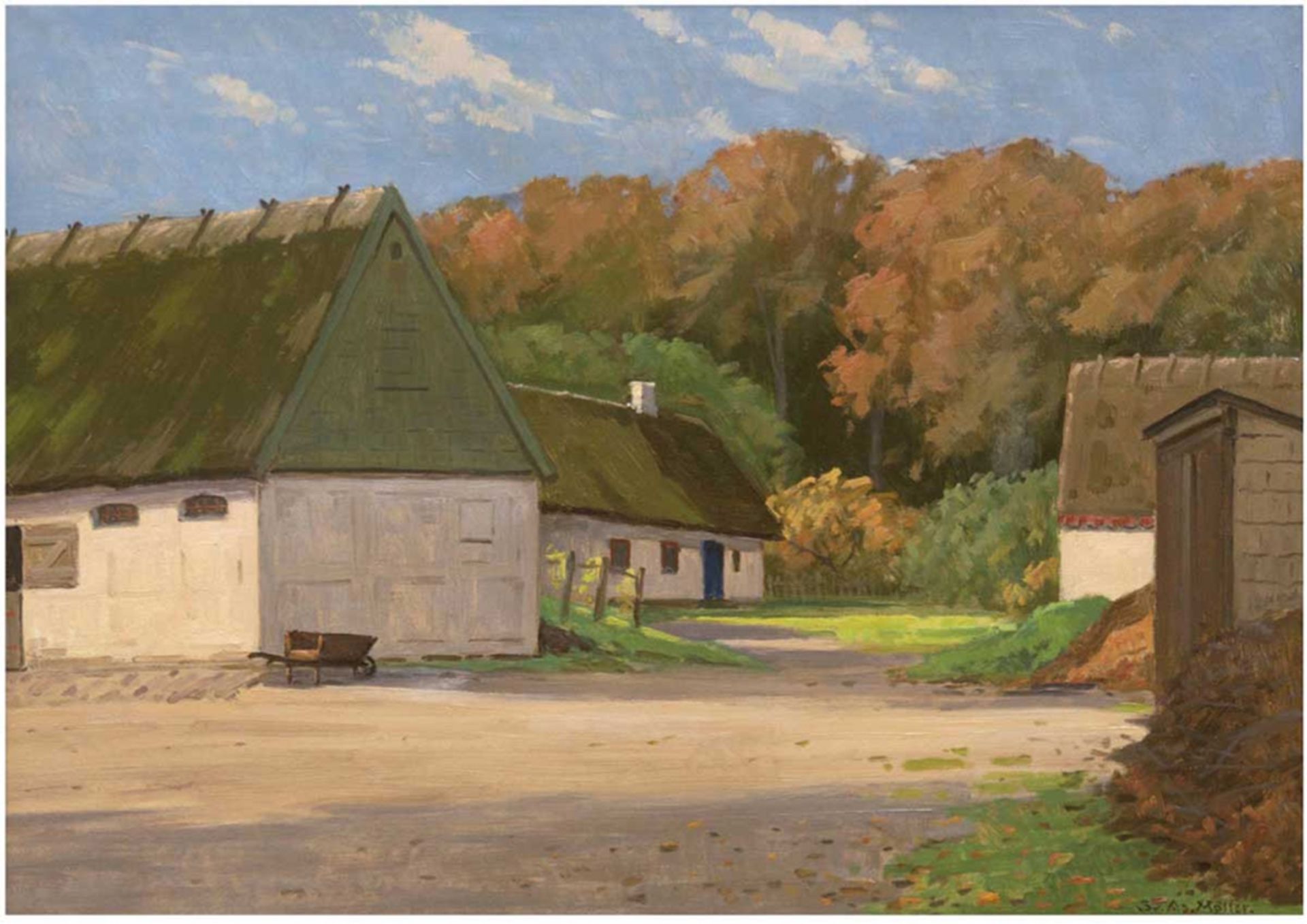 Möller, Ev. (1. Hälfte 20. Jh.) "Bauernhäuser am Waldrand", Öl/Lw., signiert u.r., 50x66 cm, Rahmen