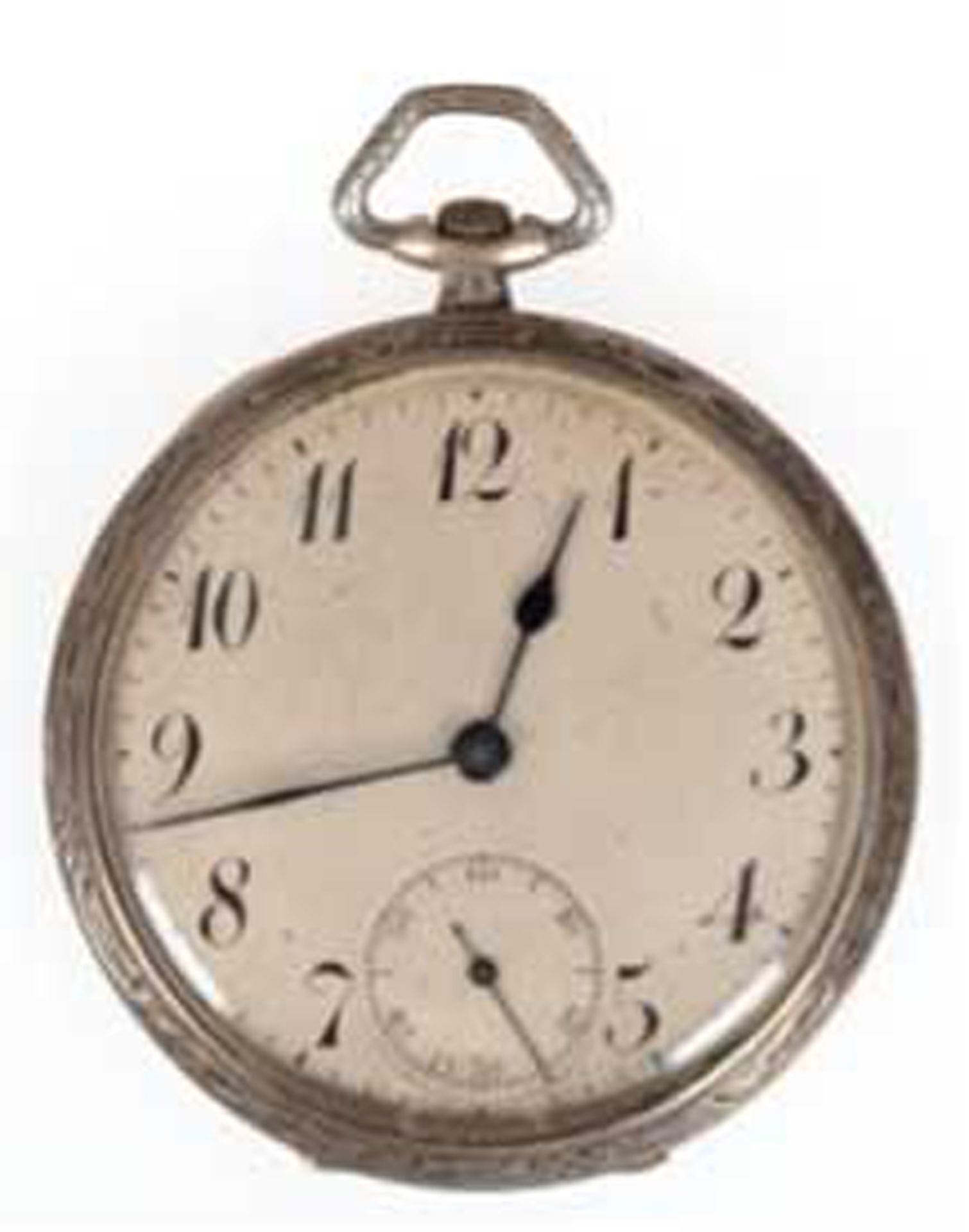 Taschenuhr, um 1920, Silber, gelbliches Ziffernblatt mit arabischen Zahlen und dezentraler Sekunde,