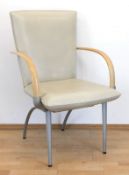 Design-Armlehnstuhl, Entw. Rolf Benz, Metallfußgestell, gepolsterter Sitz und Rückenlehne mit cremf