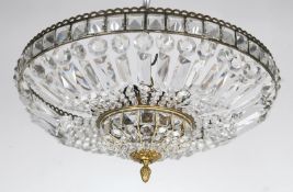 Deckenlampe, Metall mit reichem geschliffenem Prismenbehang, 6-flammig, H. 25 cm, Dm. 50 cm