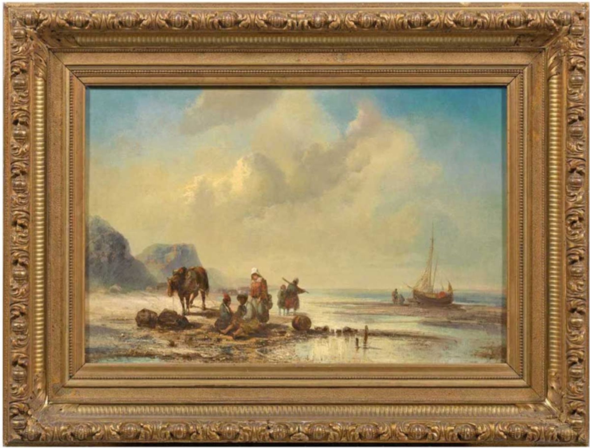 Püttner, Josef Carl Berthold (1821 Plan-1881 Vöslau) "Abendliche Küstenlandschaft mit Fischern am S