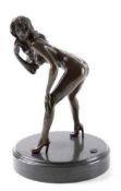 Bronze-Figur "Weiblicher Akt in erotischer Pose stehend", Nachguß 20. Jh., bez. "Mavchin", braun pa
