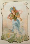 Jugendstil-Maler, wohl Frankreich "Junge Frau auf Blumenwiese", Öl/Lw., unsign., 75x50 cm, ungerahm