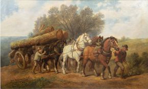 Melville, Harden Sidney (1824 London-1894 ebenda) "Fünfspänniges Pferdefuhrwerk mit Personenstaffag