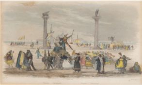 Rouargue, F. "Karneval in Venedig", Litho, 14,5x20 cm, hinter Glas im Passepartout und Rahmen