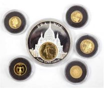 Konvolut Goldmünzen, dabei 100 Francs CFA 2016, 10 Dollar 2003, 50 Jahre 1 Deutsche Mark, 1/2 Franc