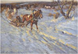 Warun-Sekret, Eugen von (1896 Michailonka/Ukraine-1963 Frankfurt/Main) "Pferdeschlitten in der Tund